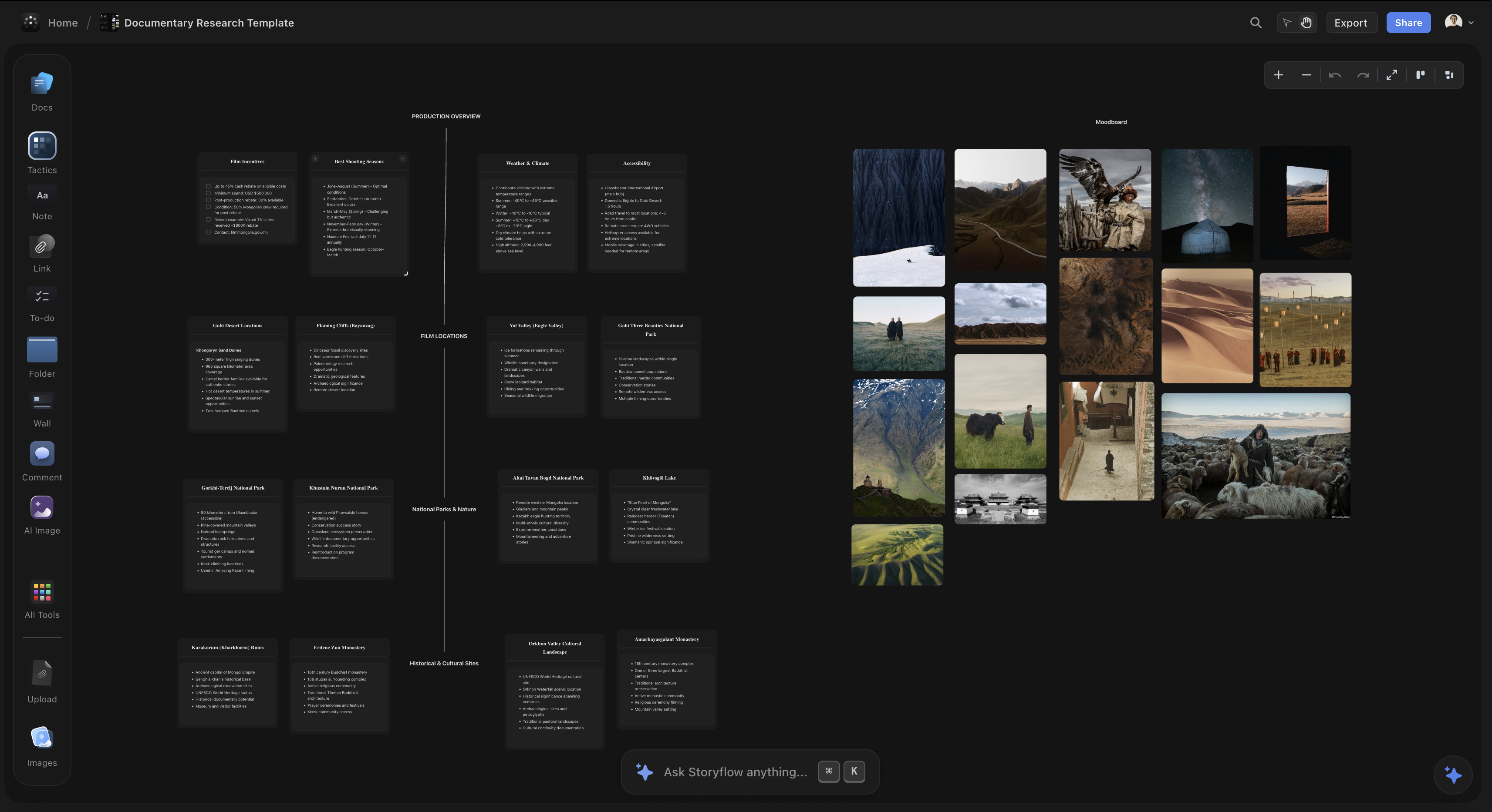 storyboard in Storyflow - AI chat with canvas context analyzing transition pacing between storyboard panels
